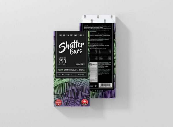 Euphoria Extractions – Shatter Bars – Vegan Dark Chocolate (Sugar Free) – Indica – 250mg THC | BC Weed Edible Canada