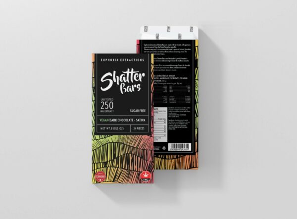 Euphoria Extractions – Shatter Bars – Vegan Dark Chocolate (Sugar Free) – Sativa – 250mg THC | BC Weed Edible Canada