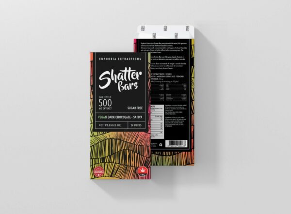 Euphoria Extractions – Shatter Bars – Vegan Dark Chocolate (Sugar Free) – Sativa – 500mg THC | BC Weed Edible Canada