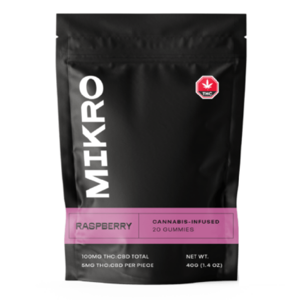 Mikro – 1:1 THC/CBD Gummies – 100mg – Raspberry | BC Weed Edible Canada