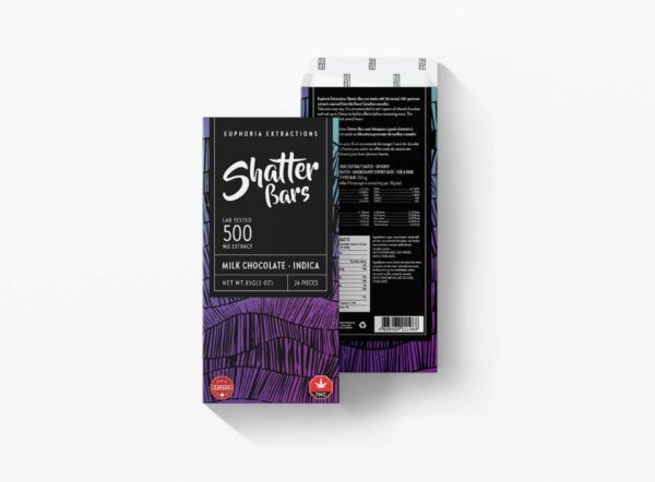 Euphoria Extractions – 500mg Shatter Bars – Milk Chocolate (Indica) | BC Weed Edible Canada