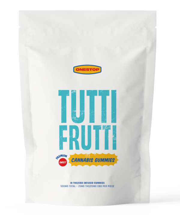 OneStop – Tutti Frutti 1:1 Gummies – 250mg THC / 250mg CBD | BC Weed Edible Canada